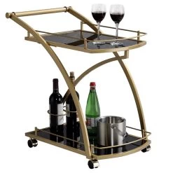 Servierwagen EVO In Gold Mit Schwarzem Glas