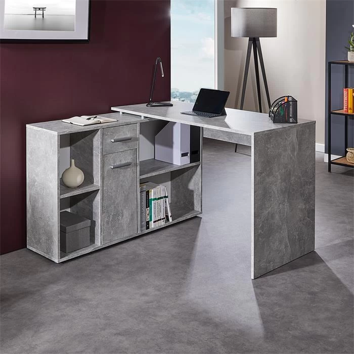 Eckschreibtisch DIEGO Mit Regal In Betonoptik 2 Eckschreibtisch DIEGO Mit Regal In Betonoptik – Bild 2