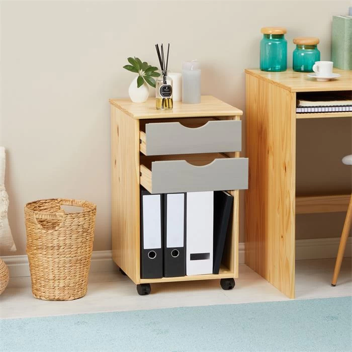 Rollcontainer KANO Mit 2 Schubladen Und 1 Ablagefach In Natur/grau 3 Rollcontainer KANO Mit 2 Schubladen Und 1 Ablagefach In Natur/grau – Bild 3