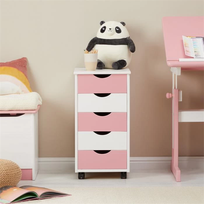 Rollcontainer LAGOS Mit 5 Schubladen In Weiß/rosa 2 Rollcontainer LAGOS Mit 5 Schubladen In Weiß/rosa – Bild 2