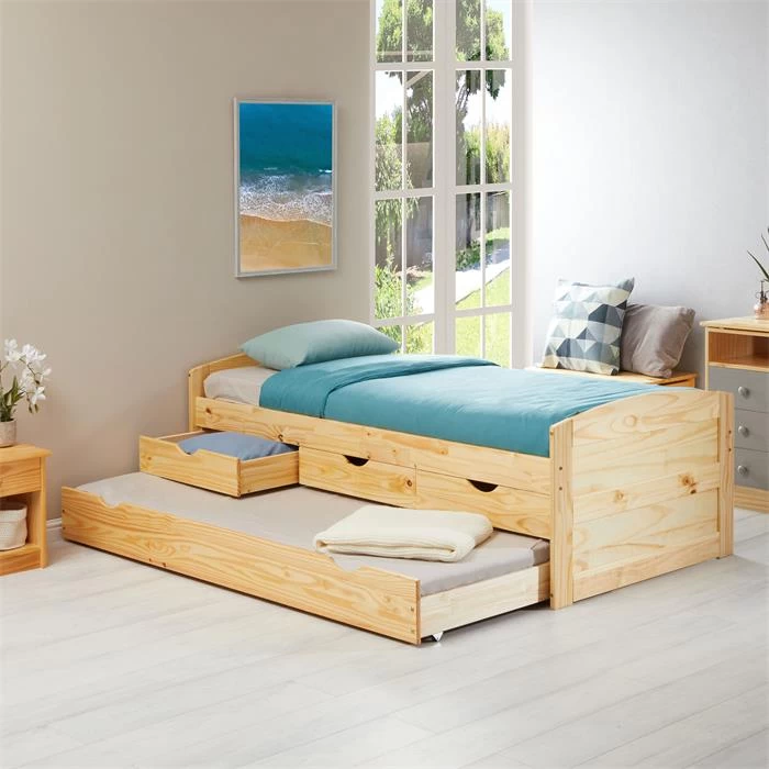 Bett Mit Stauraum JESSY 90x190 Cm, Mit Ausziehbett In Natur 2 Bett Mit Stauraum JESSY 90x190 Cm, Mit Ausziehbett In Natur – Bild 2