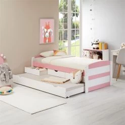 Bett Mit Stauraum JESSY 90x190 Cm, Mit Ausziehbett In Weiß/rosa -Möbel Verkauf 5057 AC0