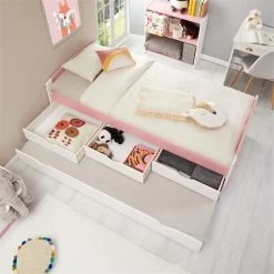 Bett Mit Stauraum JESSY 90x190 Cm, Mit Ausziehbett In Weiß/rosa -Möbel Verkauf 5057 AC3