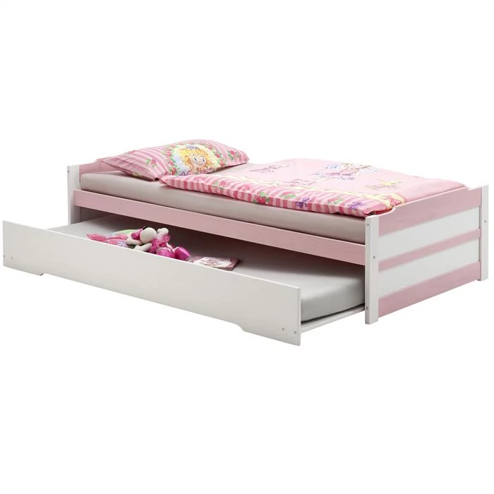 Ausziehbett LORENA 90x200 Cm, Kiefer In Weiß/rosa 1 Ausziehbett LORENA 90x200 Cm, Kiefer In Weiß/rosa