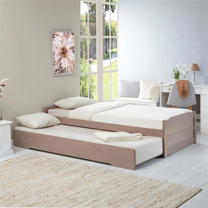 Ausziehbett LORENA 90x190 Cm, Kiefer Massiv In Taupe 2 Ausziehbett LORENA 90x190 Cm, Kiefer Massiv In Taupe – Bild 2