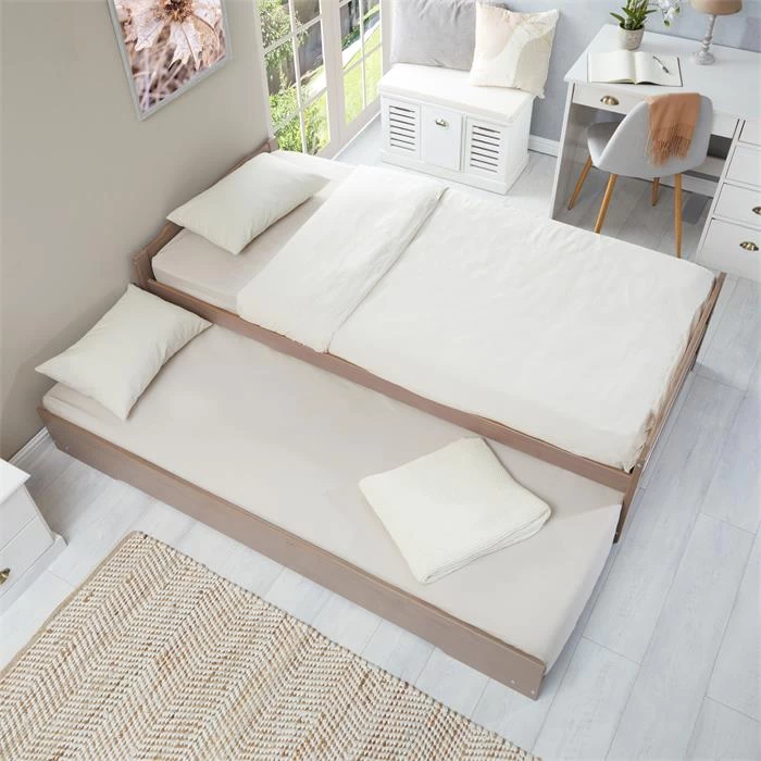 Ausziehbett LORENA 90x190 Cm, Kiefer Massiv In Taupe 5 Ausziehbett LORENA 90x190 Cm, Kiefer Massiv In Taupe – Bild 5