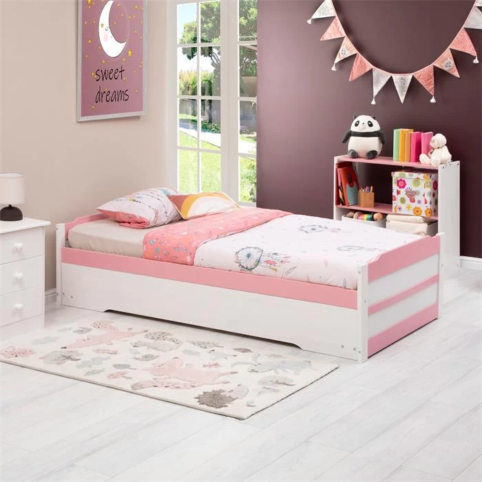 Ausziehbett LORENA 90x190 Cm, Kiefer In Weiß/rosa 2 Ausziehbett LORENA 90x190 Cm, Kiefer In Weiß/rosa – Bild 2