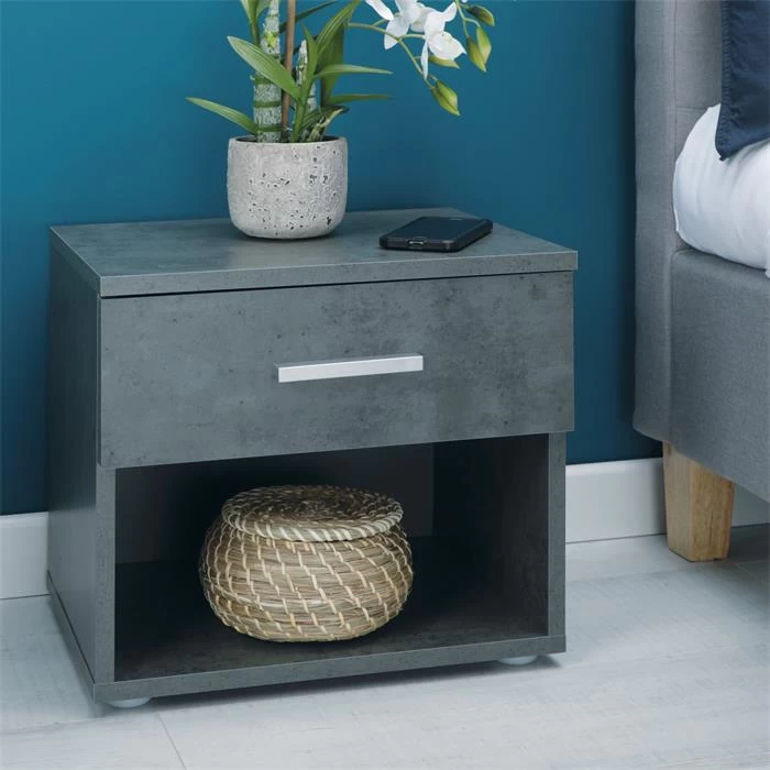 Nachttisch MARY Betonoptik Dunkel Mit Schublade 2 Nachttisch MARY Betonoptik Dunkel Mit Schublade – Bild 2