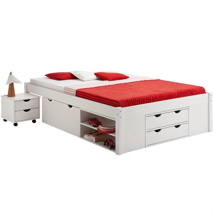 Bett Mit Stauraum SABRINA 140x200 Cm, Kiefer Massiv In Weiß 1 Bett Mit Stauraum SABRINA 140x200 Cm, Kiefer Massiv In Weiß
