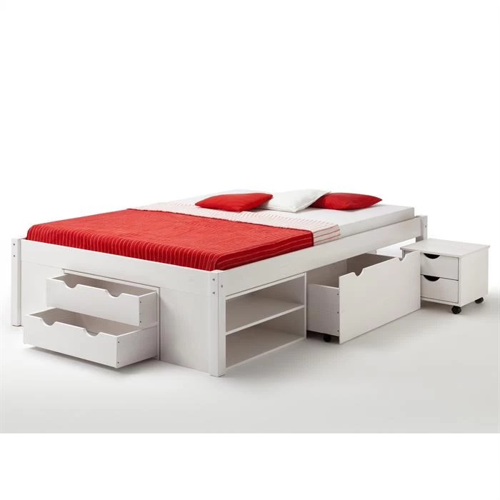 Bett Mit Stauraum SABRINA 140x200 Cm, Kiefer Massiv In Weiß 3 Bett Mit Stauraum SABRINA 140x200 Cm, Kiefer Massiv In Weiß – Bild 3