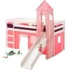 Hochbett Mit Rutsche BENNY, Vorhang U.Turm Pink