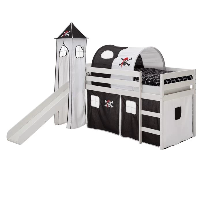Hochbett Mit Rutsche BENNY Weiß, Vorhang, Turm U. Tunnel Pirat 1 Hochbett Mit Rutsche BENNY Weiß, Vorhang, Turm U. Tunnel Pirat