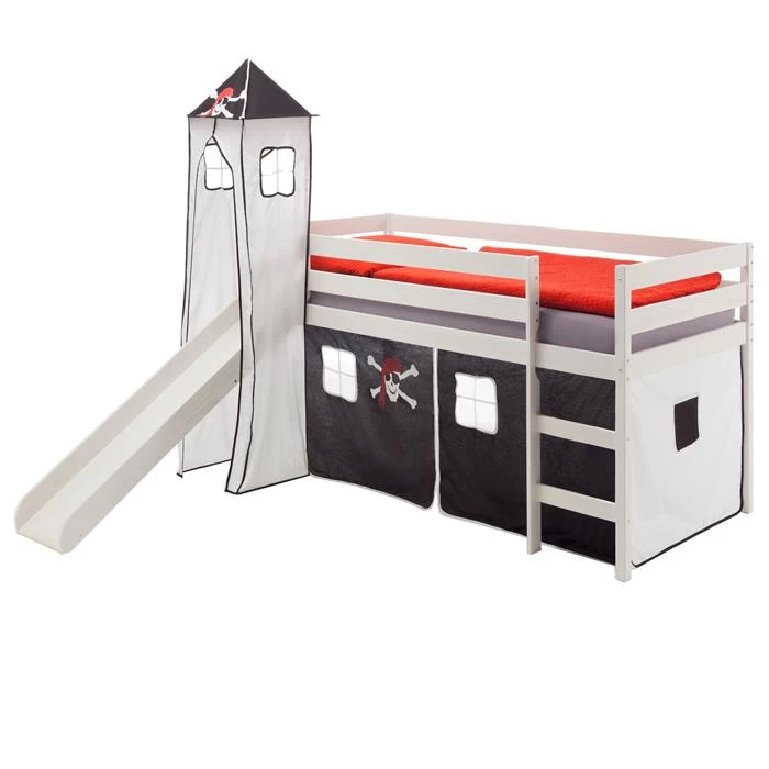 Hochbett Mit Rutsche BENNYweiß, Vorhang U. Turm Pirat 1 Hochbett Mit Rutsche BENNYweiß, Vorhang U. Turm Pirat
