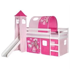 Hochbett Mit Rutsche BENNY Weiß, Vorhang, Turm U. Tunnel PRINZESSIN Pink/rosa