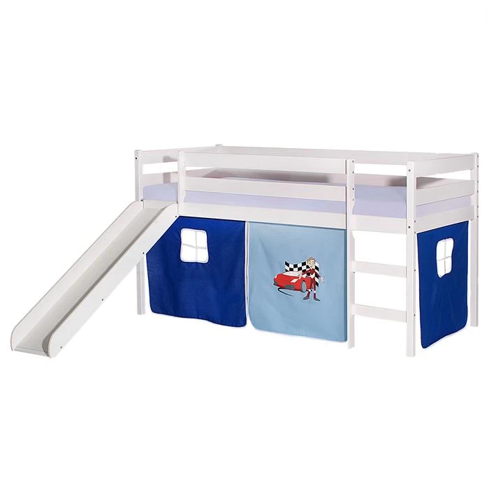 Hochbett Mit Rutsche BENNY Weiß, Vorhang AUTO 1 Hochbett Mit Rutsche BENNY Weiß, Vorhang AUTO