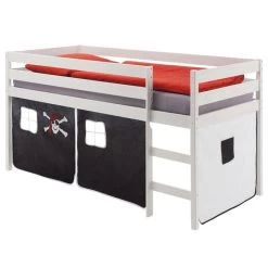 Hochbett ERIK In Weiß Mit Vorhang Pirat
