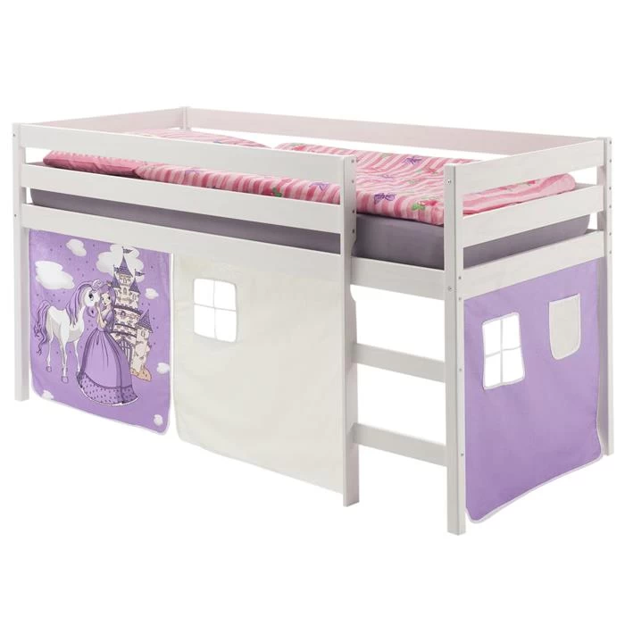 Hochbett ERIK In Weiss Mit Vorhang Prinzessin 1 Hochbett ERIK In Weiss Mit Vorhang Prinzessin