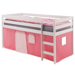 Hochbett ERIK In Weiß Mit Vorhang Pink/rosa