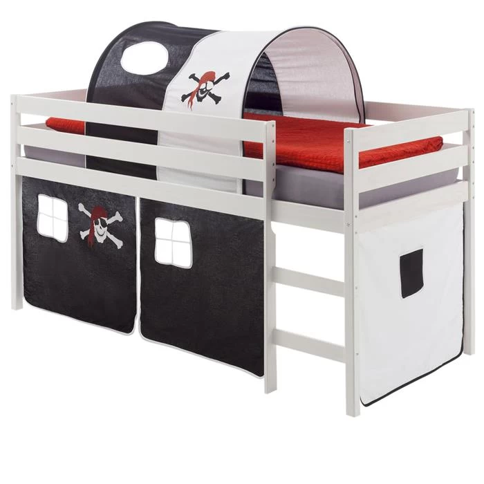Hochbett ERIK Vorhang & Tunnel Pirat, Weiß 1 Hochbett ERIK Vorhang & Tunnel Pirat, Weiß