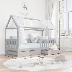 Hausbett NUNA In 90 X 200 Cm Aus Massiver Kiefer, Grau -Möbel Verkauf 71302 AC2