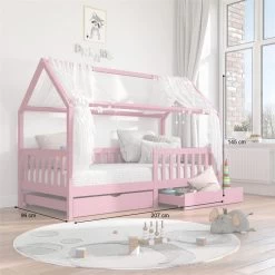Hausbett NUNA In 90 X 200 Cm Aus Massiver Kiefer, Rosa -Möbel Verkauf 71303 AC2 N