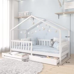 Hausbett ELEA In 90 X 200 Cm Aus Massiver Kiefer Mit Schubladen In Weiß -Möbel Verkauf 71331 AC2