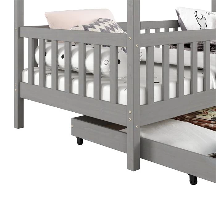 Hausbett ELEA In 90 X 200 Cm Aus Massiver Kiefer Mit Schubladen In Grau 5 Hausbett ELEA In 90 X 200 Cm Aus Massiver Kiefer Mit Schubladen In Grau – Bild 5