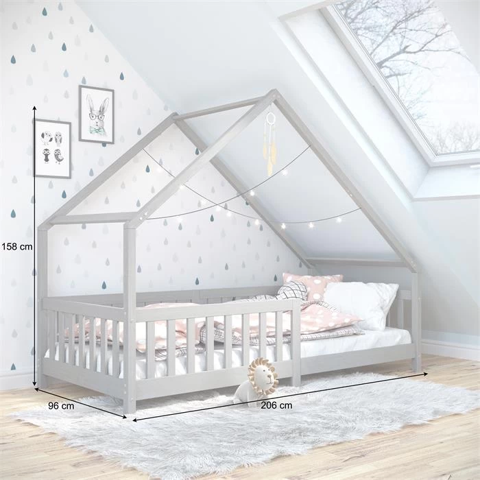 Hausbett CORA In 90 X 200 Cm Aus Massiver Kiefer Mit Rausfallschutz In Grau 3 Hausbett CORA In 90 X 200 Cm Aus Massiver Kiefer Mit Rausfallschutz In Grau – Bild 3