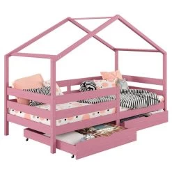 Hausbett ENA 90 X 200 Cm Mit Rausfallschutz Und Zwei Schubladen In Rosa