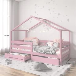 Hausbett ENA 90 X 200 Cm Mit Rausfallschutz Und Zwei Schubladen In Rosa -Möbel Verkauf 71383 AC2