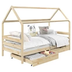 Hausbett CLIA In 90 X 200 Cm Aus Massiver Kiefer Mit 2 Schubalden In Natur