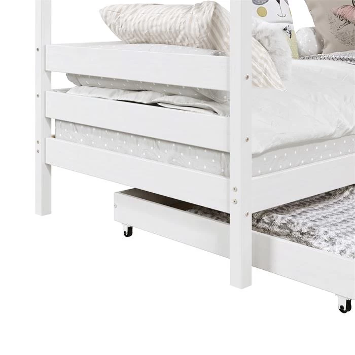 Hausbett CLIA In 90 X 200 Cm Aus Massiver Kiefer Mit 2 Schubladen In Weiß 5 Hausbett CLIA In 90 X 200 Cm Aus Massiver Kiefer Mit 2 Schubladen In Weiß – Bild 5