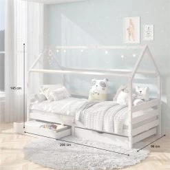 Hausbett CLIA In 90 X 200 Cm Aus Massiver Kiefer Mit 2 Schubladen In Weiß 8 Hausbett CLIA In 90 X 200 Cm Aus Massiver Kiefer Mit 2 Schubladen In Weiß -Möbel Verkauf 71391 AC2