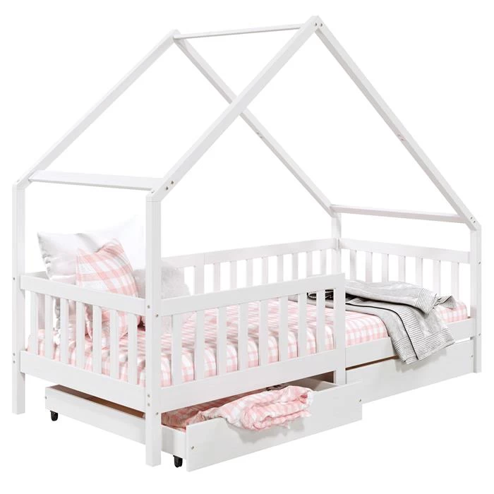 Hausbett ALVA In 90 X 200 Cm Aus Massiver Kiefer Mit Schubladen In Weiß 1 Hausbett ALVA In 90 X 200 Cm Aus Massiver Kiefer Mit Schubladen In Weiß