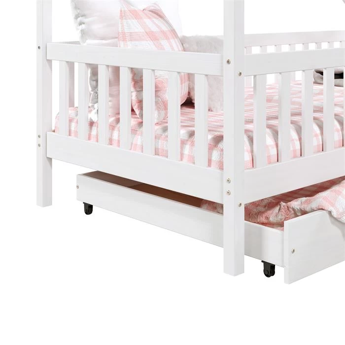 Hausbett ALVA In 90 X 200 Cm Aus Massiver Kiefer Mit Schubladen In Weiß 5 Hausbett ALVA In 90 X 200 Cm Aus Massiver Kiefer Mit Schubladen In Weiß – Bild 5