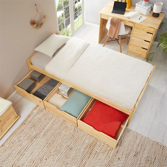 Bett Mit Stauraum MIA 90x190 Cm, Kiefer Natur/weiß 6 Bett Mit Stauraum MIA 90x190 Cm, Kiefer Natur/weiß – Bild 6