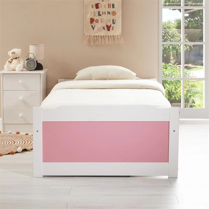 Bett Mit Stauraum MIA 90x200 Cm, Kiefer In Weiß/rosa 5 Bett Mit Stauraum MIA 90x200 Cm, Kiefer In Weiß/rosa – Bild 5
