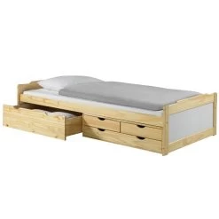 Bett Mit Stauraum ANDREA 90 X200 Cm Aus Kiefer In Weiss/natur