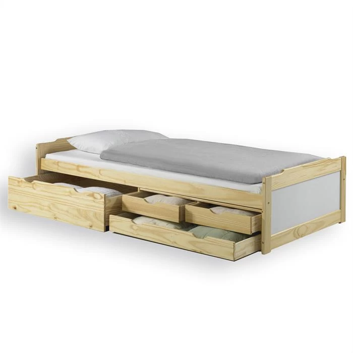 Bett Mit Stauraum ANDREA 90 X200 Cm Aus Kiefer In Weiss/natur 2 Bett Mit Stauraum ANDREA 90 X200 Cm Aus Kiefer In Weiss/natur – Bild 2