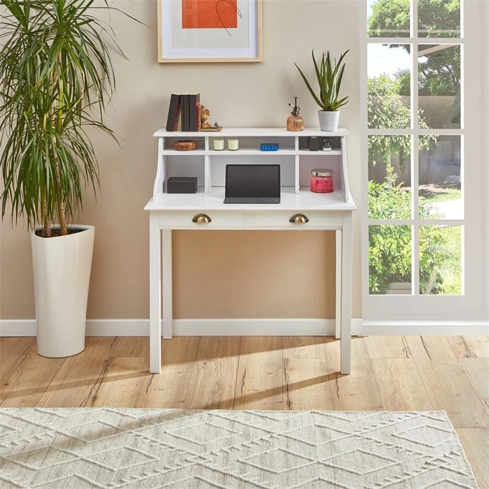 Sekretär MARLENE Mit 2 Schubladen Und 6 Fächer In Weiß 2 Sekretär MARLENE Mit 2 Schubladen Und 6 Fächer In Weiß – Bild 2