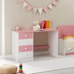 Schreibtisch ARNE Mit 4 Schubladen In Weiß/rosa 11 Schreibtisch ARNE Mit 4 Schubladen In Weiß/rosa -Möbel Verkauf 7241 AC0