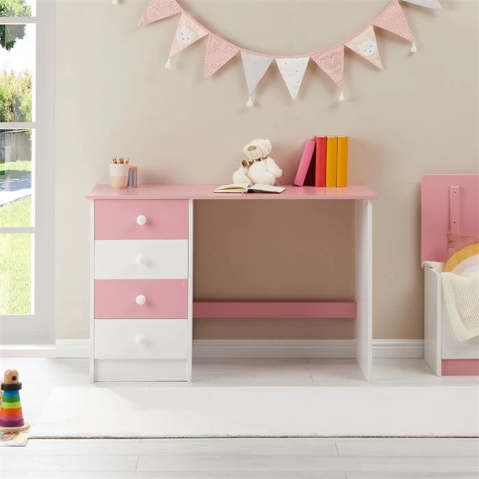 Schreibtisch ARNE Mit 4 Schubladen In Weiß/rosa 2 Schreibtisch ARNE Mit 4 Schubladen In Weiß/rosa – Bild 2