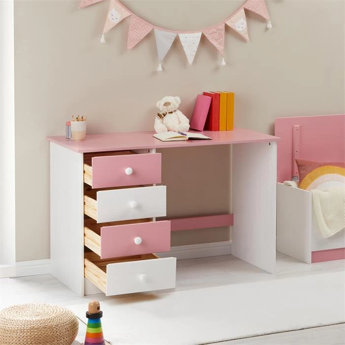 Schreibtisch ARNE Mit 4 Schubladen In Weiß/rosa 5 Schreibtisch ARNE Mit 4 Schubladen In Weiß/rosa – Bild 5