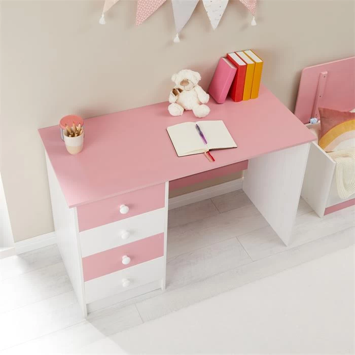 Schreibtisch ARNE Mit 4 Schubladen In Weiß/rosa 3 Schreibtisch ARNE Mit 4 Schubladen In Weiß/rosa – Bild 3