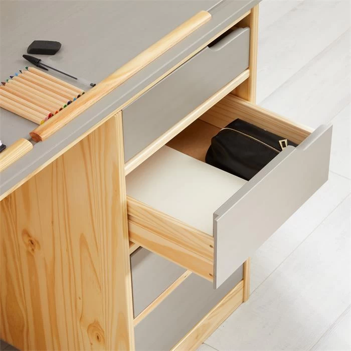 Kinderschreibtisch EMMA Aus Kiefer Massiv In Natur/grau, Neigungsverstellbar 5 Kinderschreibtisch EMMA Aus Kiefer Massiv In Natur/grau, Neigungsverstellbar – Bild 5