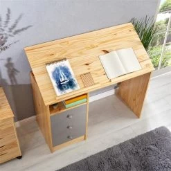 Kinderschreibtisch KEVIN Neigungsverstellbar Natur/grau -Möbel Verkauf 7254 AC4