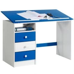 Kinderschreibtisch KEVIN Neigungsverstellbar Weiß/blau