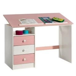 Kinderschreibtisch KEVIN Neigungsverstellbar Weiß/rosa