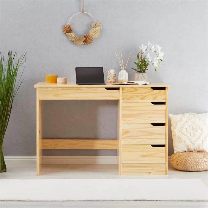 Schreibtisch HUGO In Kiefer Massiv In Natur Mit 5 Schubladen 2 Schreibtisch HUGO In Kiefer Massiv In Natur Mit 5 Schubladen – Bild 2
