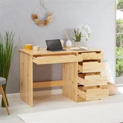 Schreibtisch HUGO In Kiefer Massiv In Natur Mit 5 Schubladen 11 Schreibtisch HUGO In Kiefer Massiv In Natur Mit 5 Schubladen -Möbel Verkauf 7268 AC2